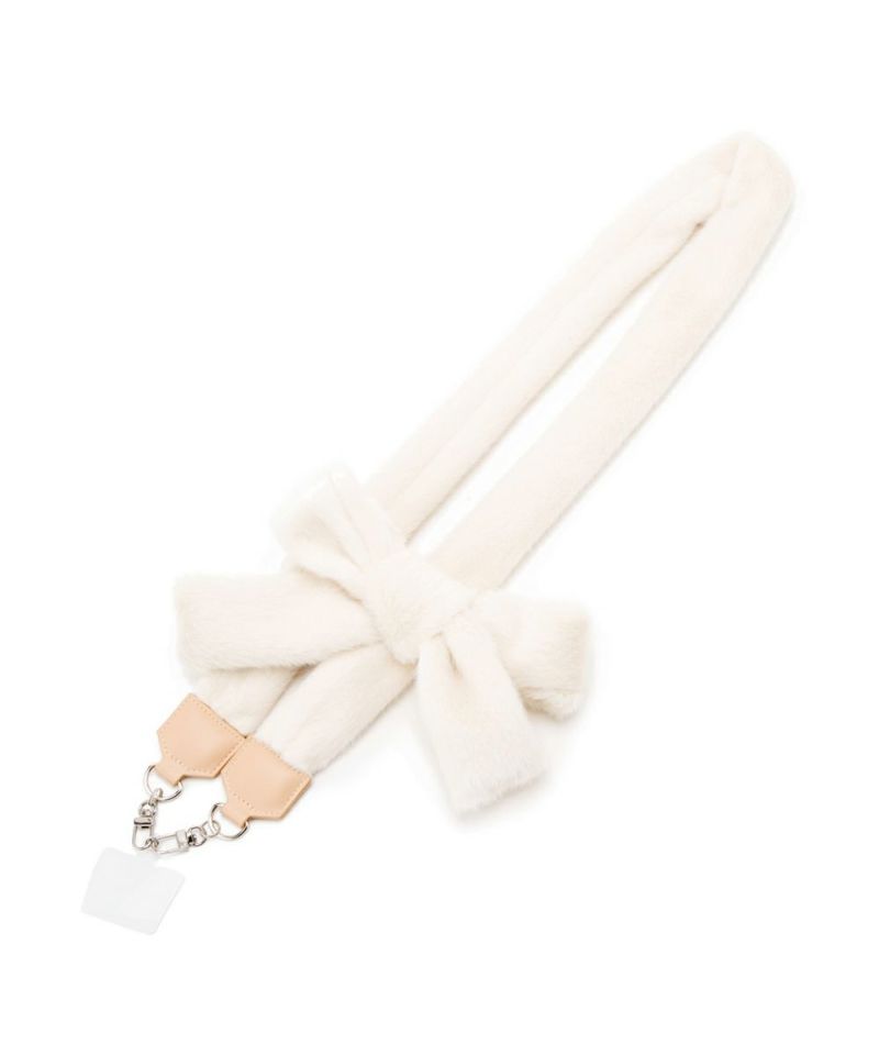 fluffy ribbon phone strap *JP (ivory)