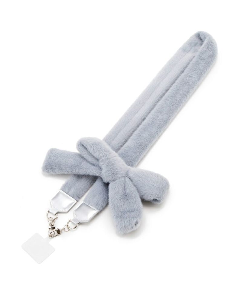 fluffy ribbon phone strap *JP (blue)