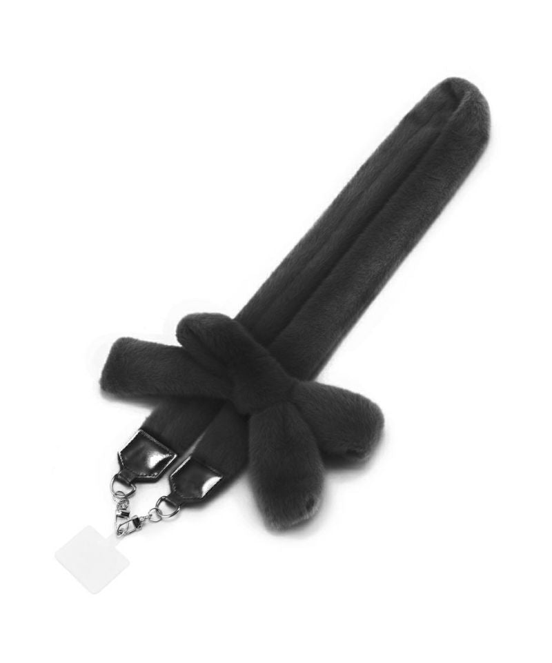 fluffy ribbon phone strap *JP (black)