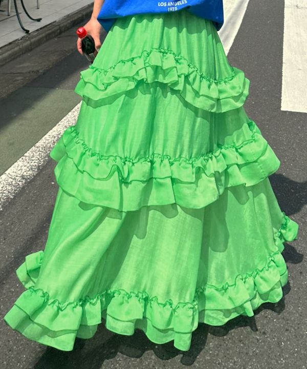 frills tiered sheer skirt (green) *JP