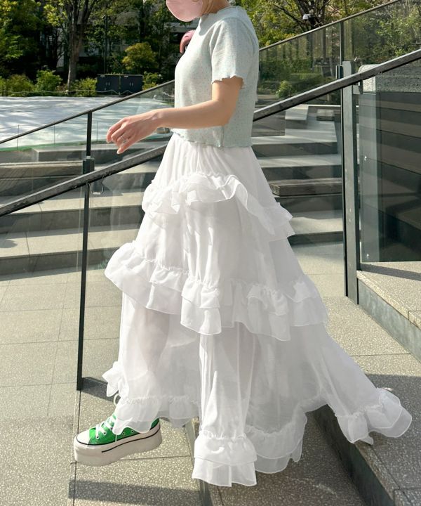 frills tiered sheer skirt (white) *JP