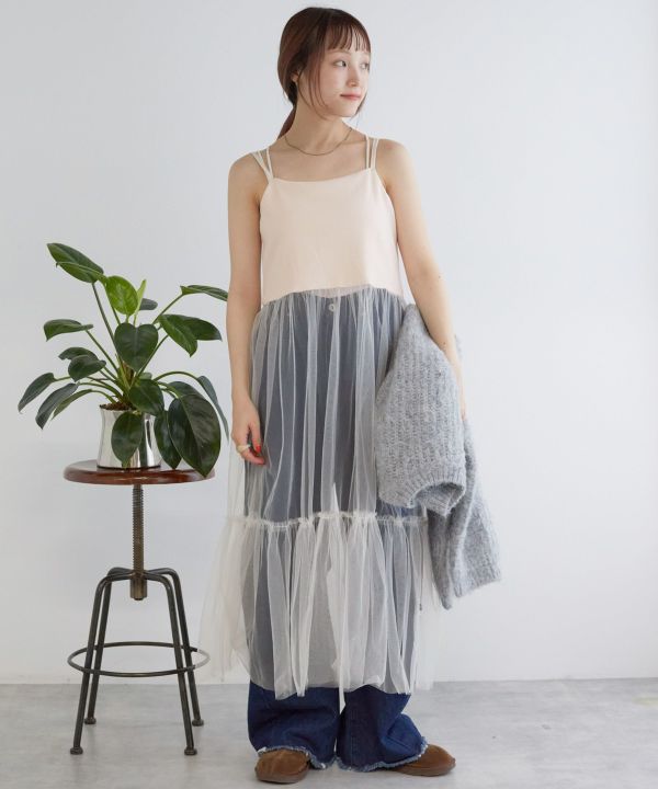 half tulle cami dress (white)*JP