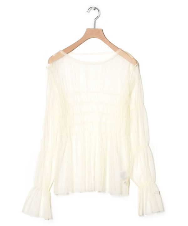 shirring tulle top (white) *JP