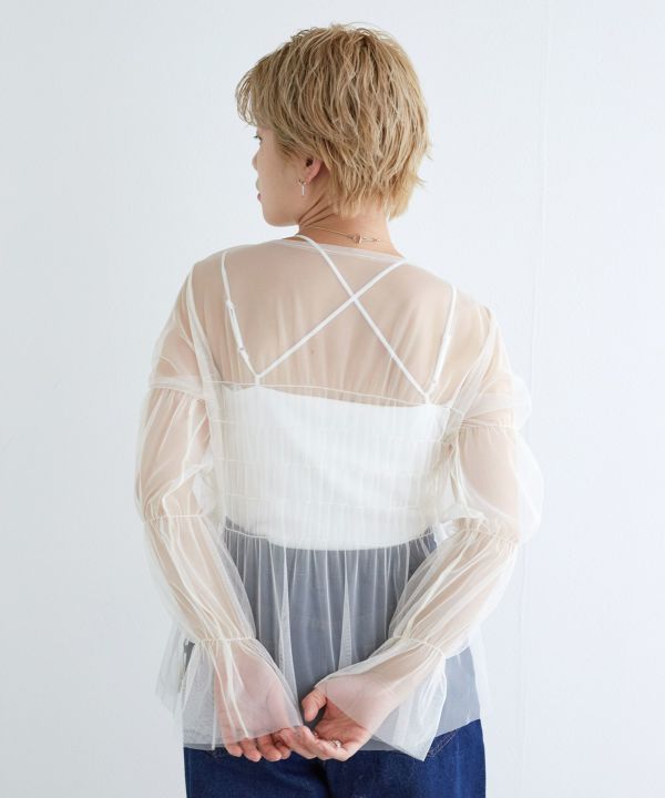 shirring tulle top (white) *JP