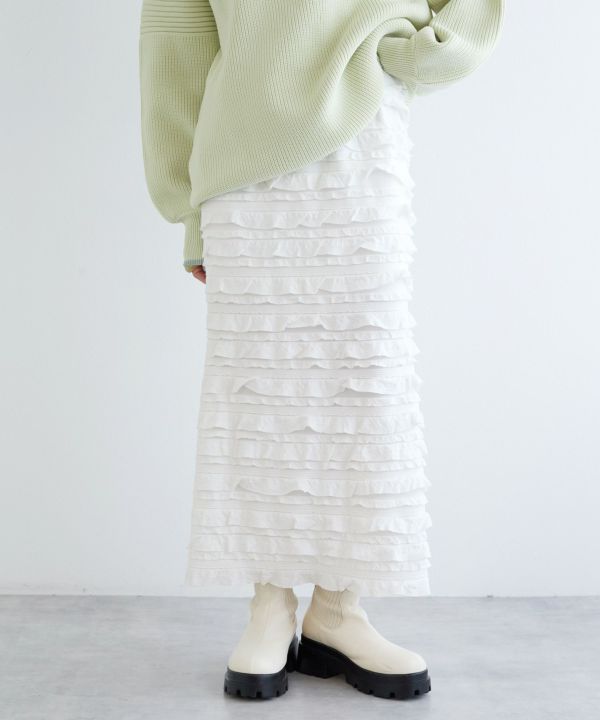 ruffle long tight skirt (white) *JP