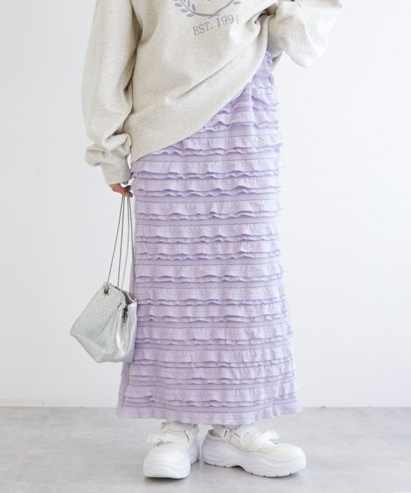 ruffle long tight skirt (lavender) *JP