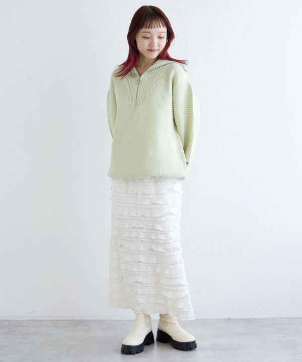 ruffle long tight skirt (white) *JP