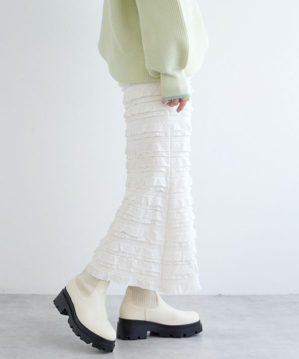 ruffle long tight skirt (white) *JP