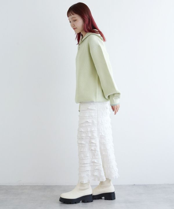 ruffle long tight skirt (white) *JP