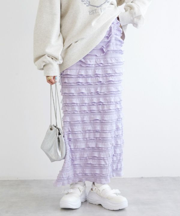 ruffle long tight skirt (lavender) *JP