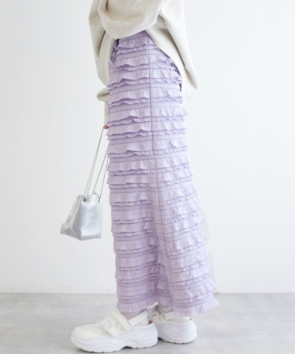 ruffle long tight skirt (lavender) *JP