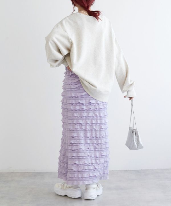 ruffle long tight skirt (lavender) *JP