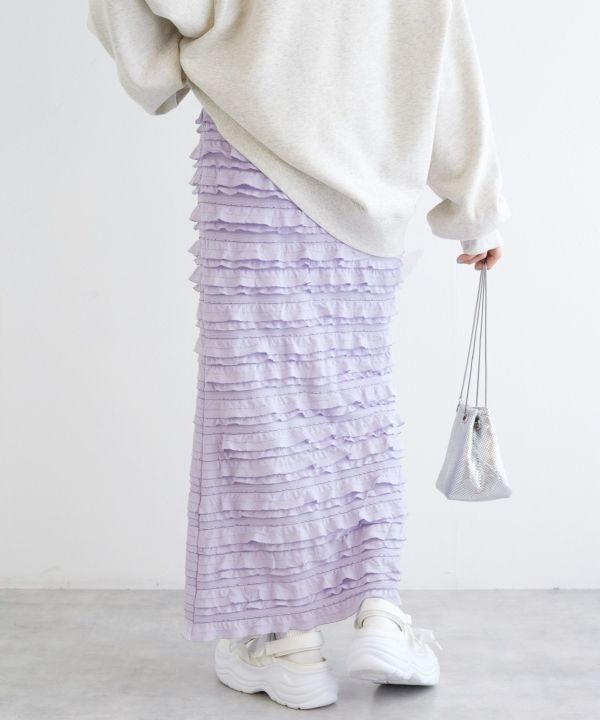 ruffle long tight skirt (lavender) *JP