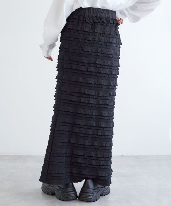 ruffle long tight skirt (black) *JP