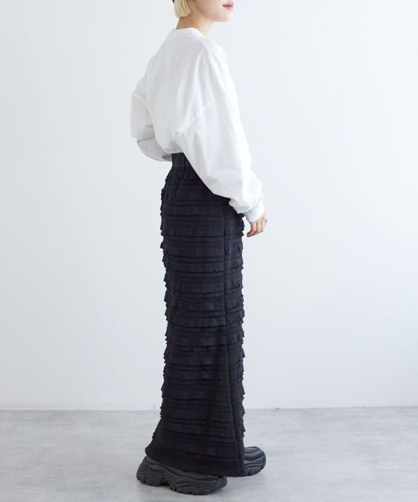 ruffle long tight skirt (black) *JP