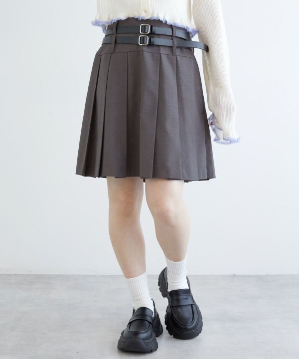 pleated skirt with belt (grey) *JP