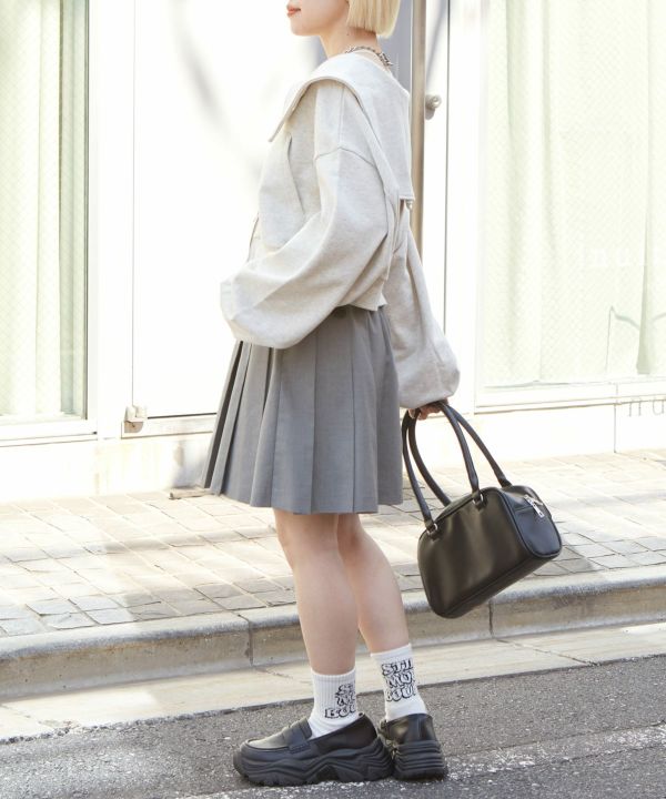 pleated skirt with belt (light grey) *JP