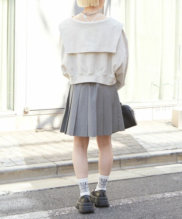 pleated skirt with belt (light grey) *JP