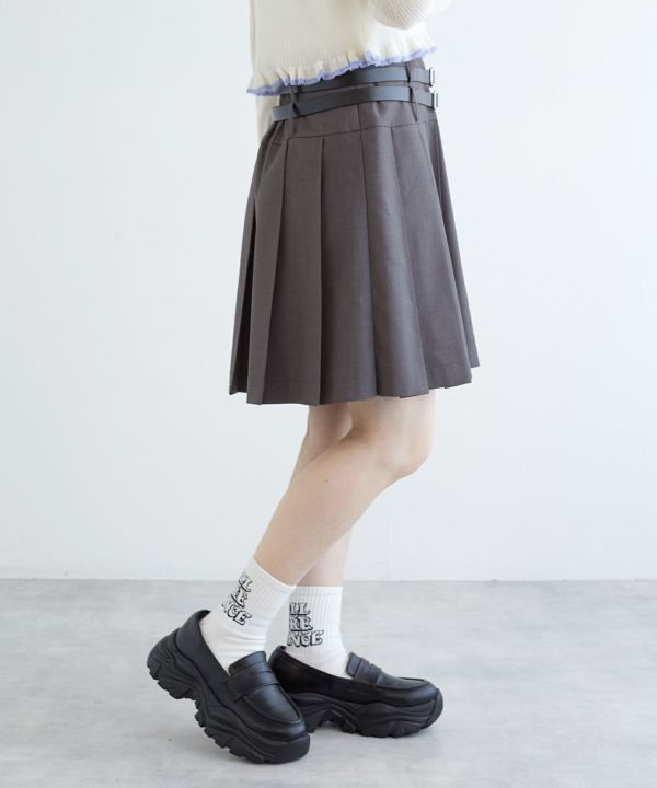 pleated skirt with belt (grey) *JP