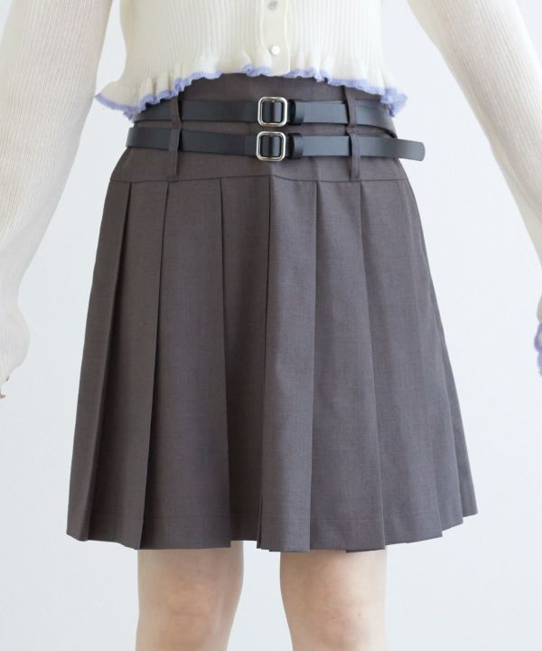 pleated skirt with belt (grey) *JP