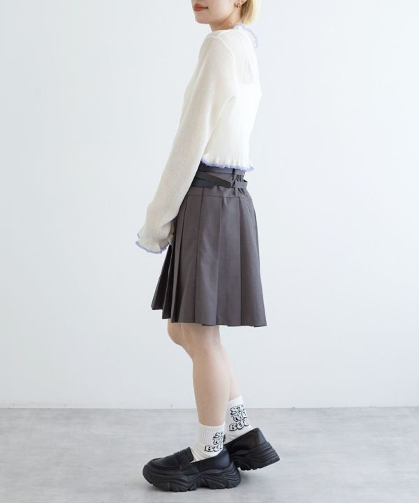 pleated skirt with belt (grey) *JP