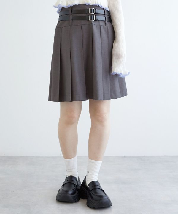 pleated skirt with belt (grey) *JP