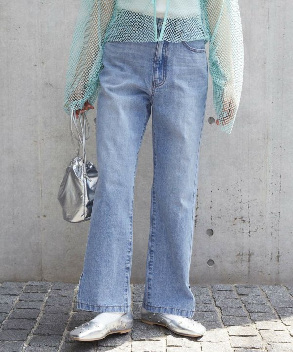 hem slit denim pants (blue) *JP