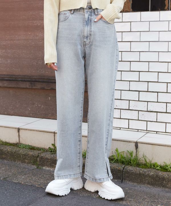 hem slit denim pants (sax blue) *JP