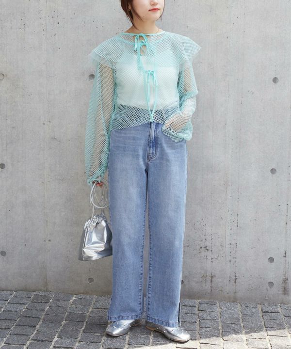 hem slit denim pants (blue) *JP