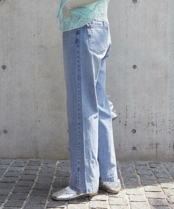 hem slit denim pants (blue) *JP