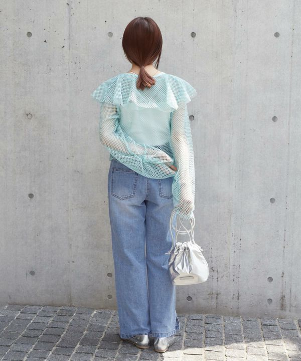 hem slit denim pants (blue) *JP