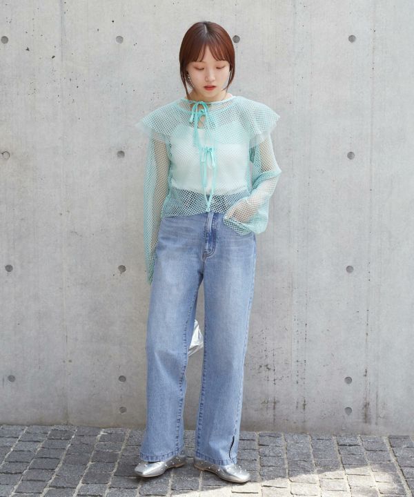 hem slit denim pants (blue) *JP