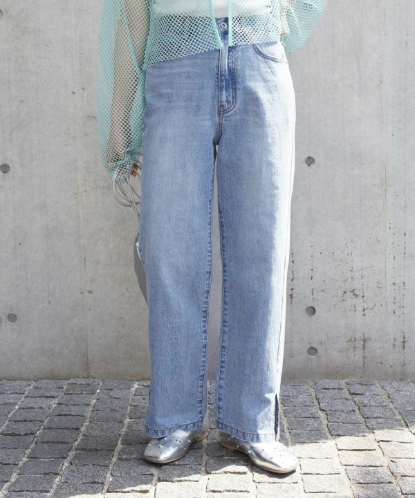 hem slit denim pants (blue) *JP