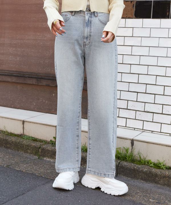 hem slit denim pants (sax blue) *JP