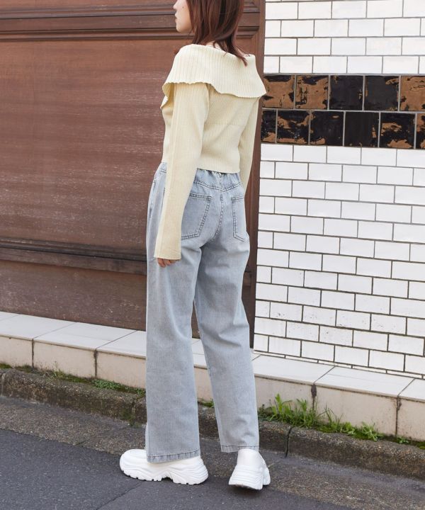 hem slit denim pants (sax blue) *JP