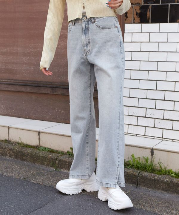 hem slit denim pants (sax blue) *JP