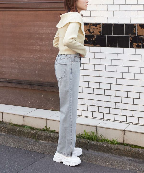 hem slit denim pants (sax blue) *JP