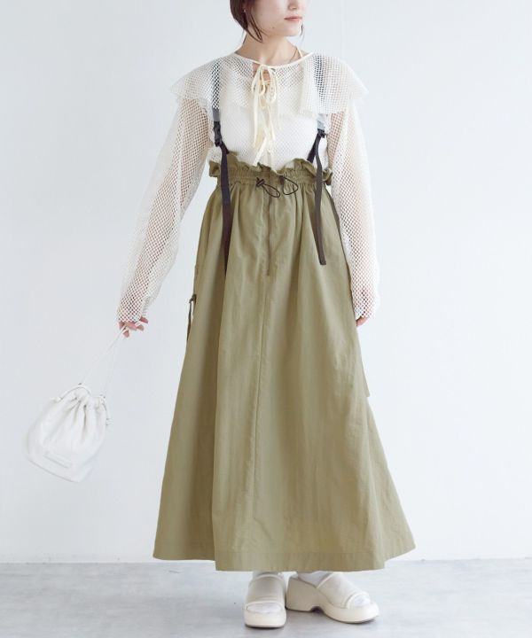 2way nylon gathered skirt (khaki) *JP