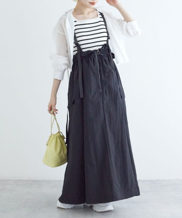 2way nylon gathered skirt (black) *JP