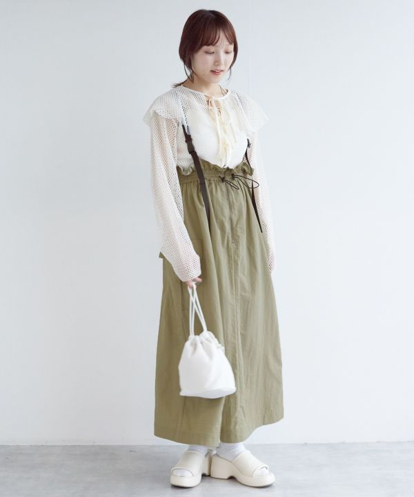 2way nylon gathered skirt (khaki) *JP