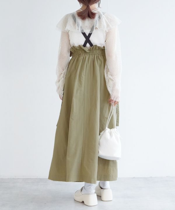 2way nylon gathered skirt (khaki) *JP