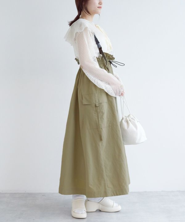 2way nylon gathered skirt (khaki) *JP