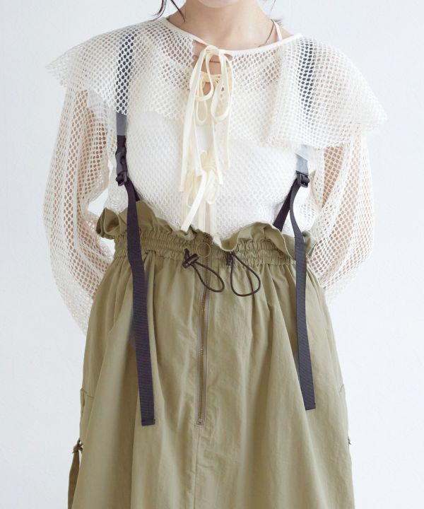 2way nylon gathered skirt (khaki) *JP