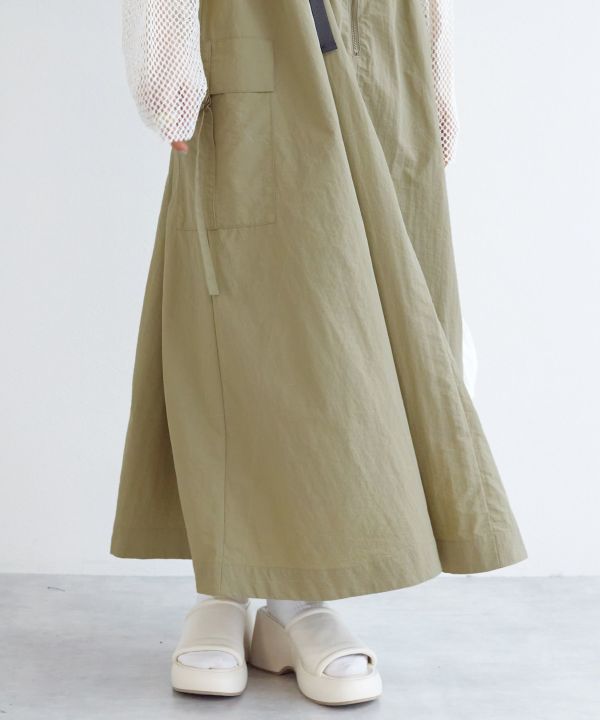 2way nylon gathered skirt (khaki) *JP