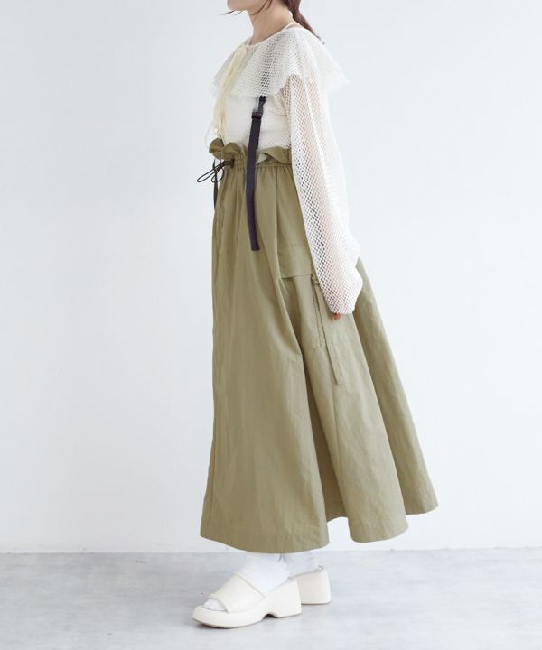 2way nylon gathered skirt (khaki) *JP