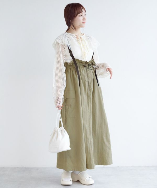 2way nylon gathered skirt (khaki) *JP