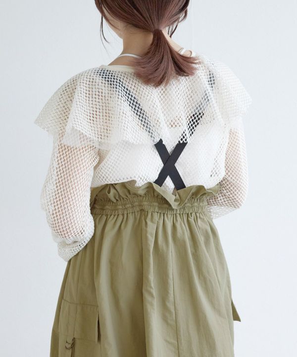 2way nylon gathered skirt (khaki) *JP