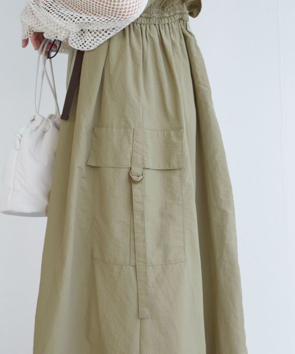 2way nylon gathered skirt (khaki) *JP