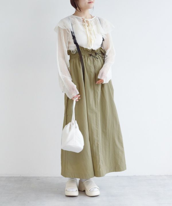 2way nylon gathered skirt (khaki) *JP