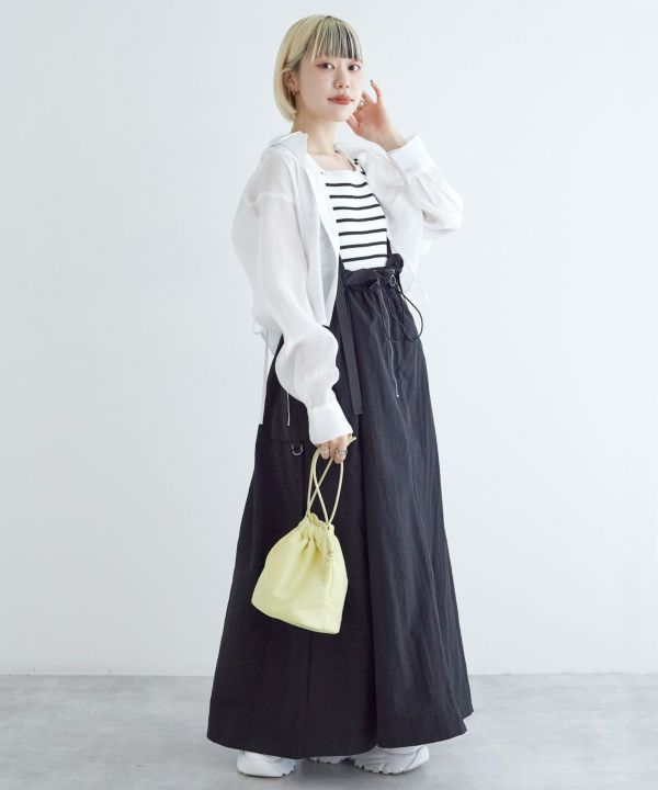 2way nylon gathered skirt (black) *JP